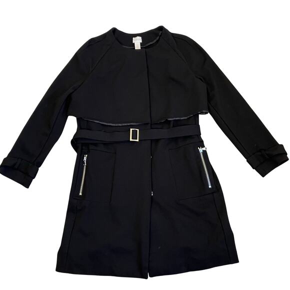 Chico's Sz 1 / US M Black Trench Topper Jacket Coat Tie-Belt Elegant Flattering - Picture 8 of 16